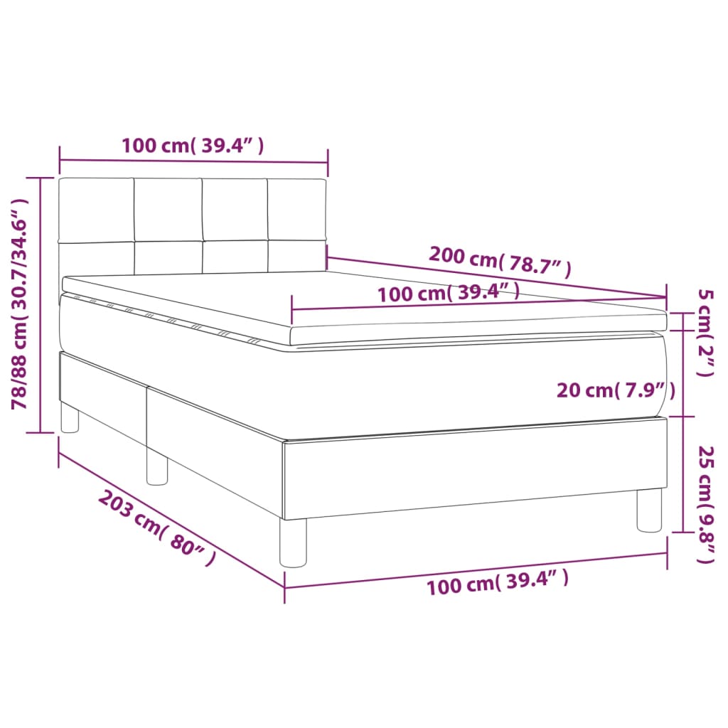 Letto a Molle con Materasso e LED Rosa 100x200 cm in Velluto | homemem39