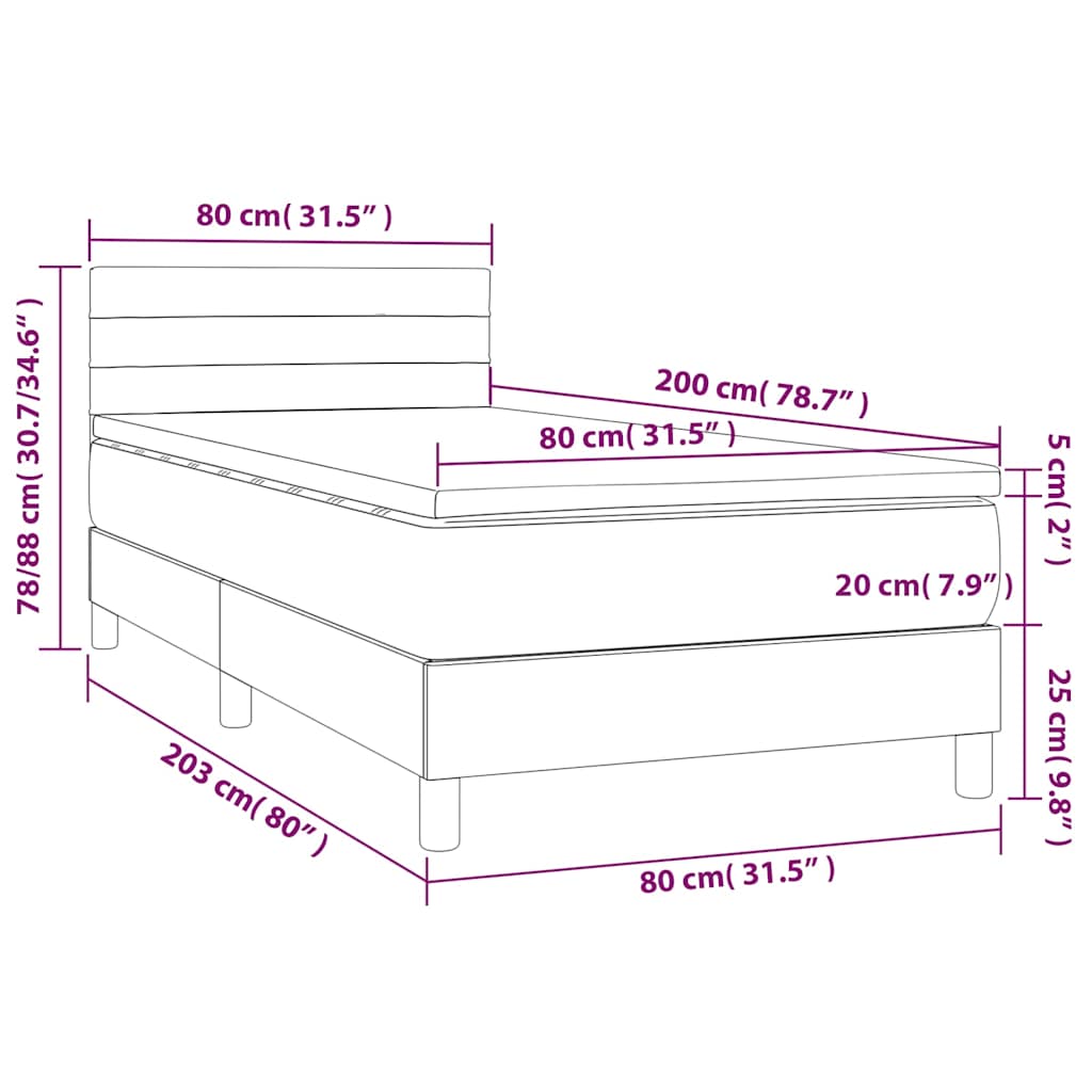 Letto a Molle con Materasso e LED Nero 80x200 cm in Velluto | homemem39