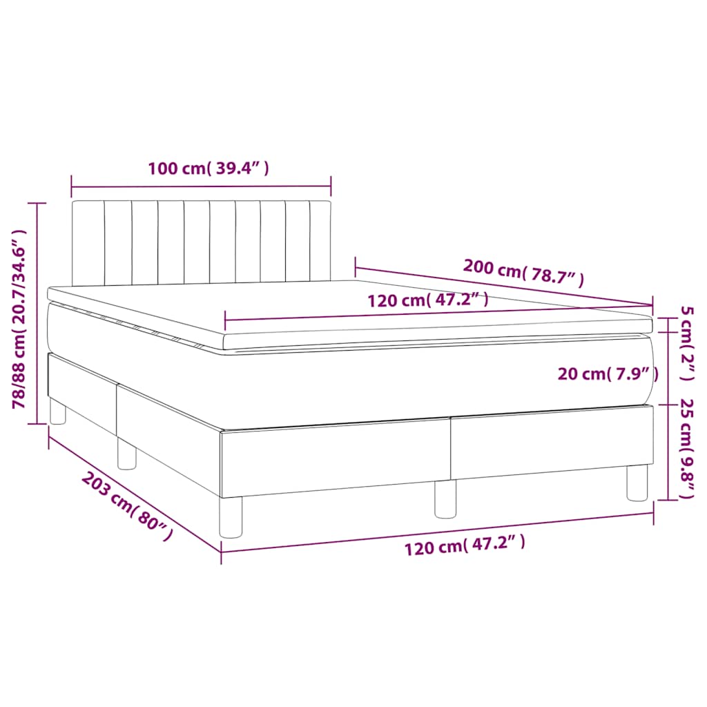 Letto a Molle con Materasso e LED Nero 120x200 cm in Velluto | homemem39