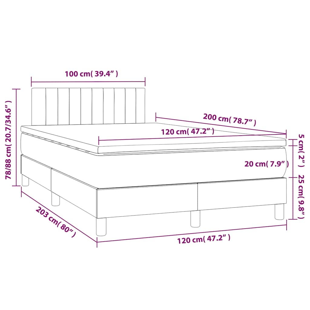 Letto a Molle con Materasso e LED Verde Scuro 120x200cm Velluto | homemem39