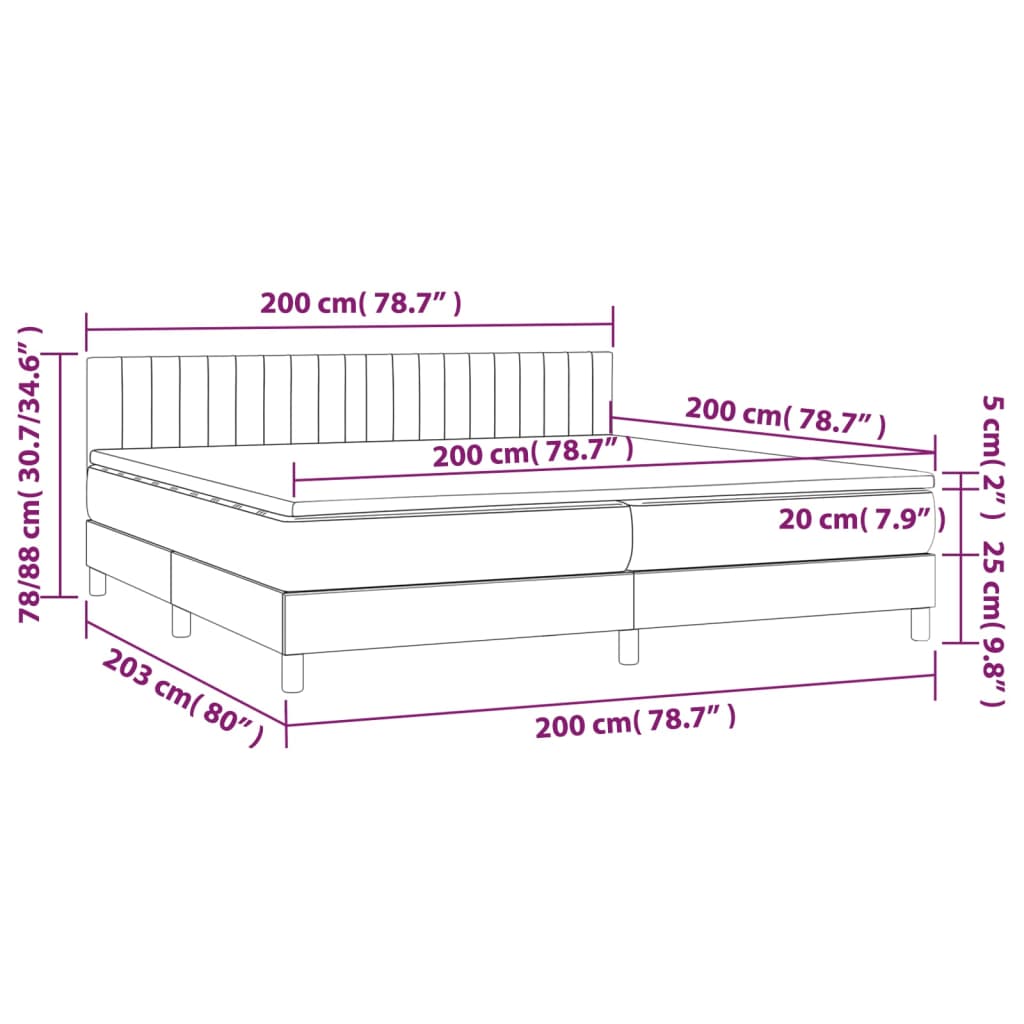 Letto a Molle con Materasso e LED Nero 200x200 cm in Velluto | homemem39