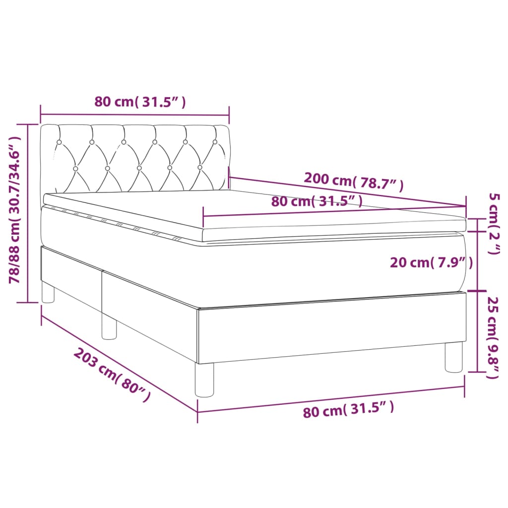 Letto a Molle con Materasso e LED Grigio Chiaro 80x200 cm Velluto | homemem39