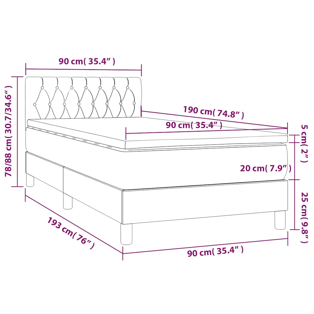 Letto a Molle con Materasso e LED Verde Scuro 90x190 cm Velluto | homemem39