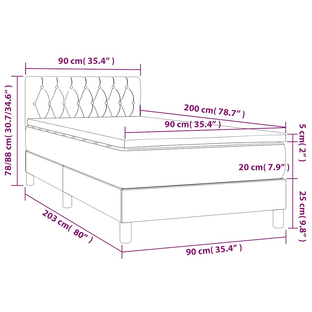 Letto a Molle con Materasso e LED Nero 90x200 cm in Velluto | homemem39