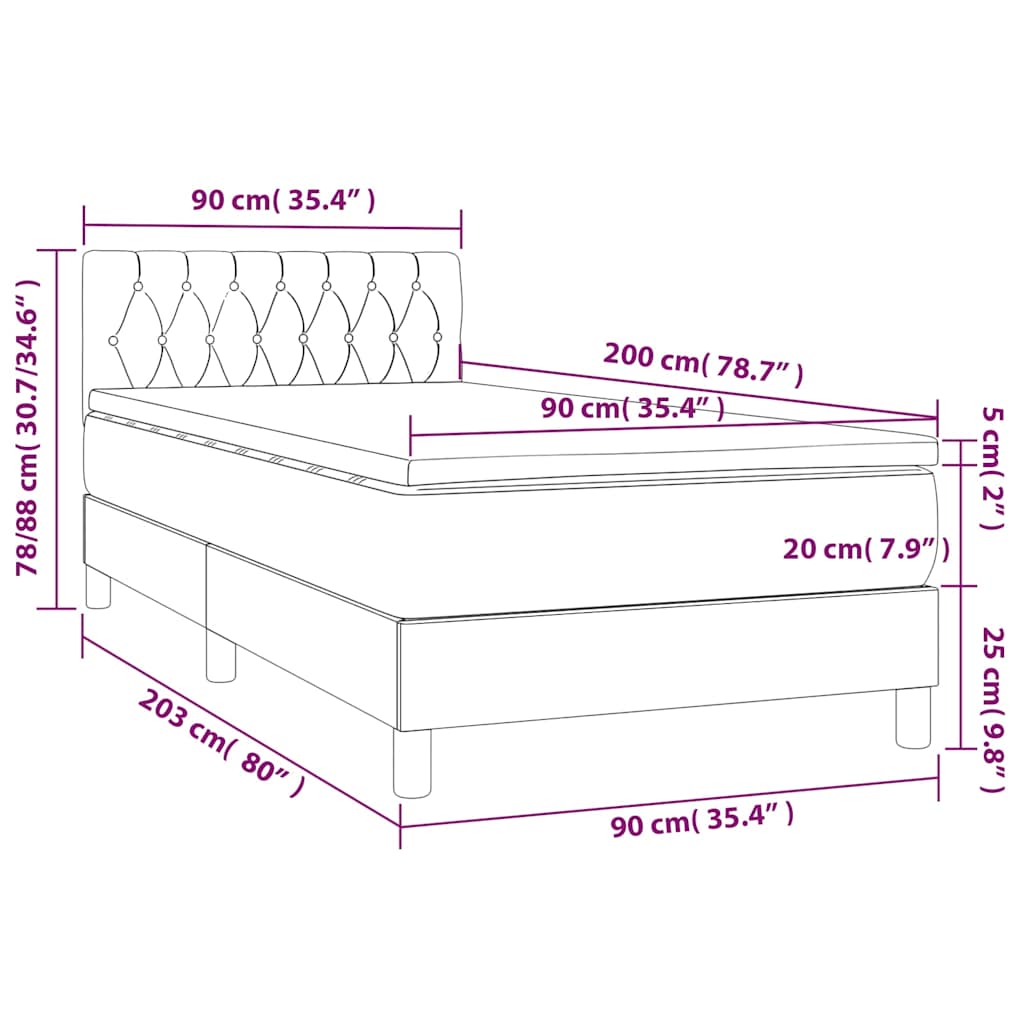 Letto a Molle con Materasso e LED Verde Scuro 90x200cm Velluto | homemem39