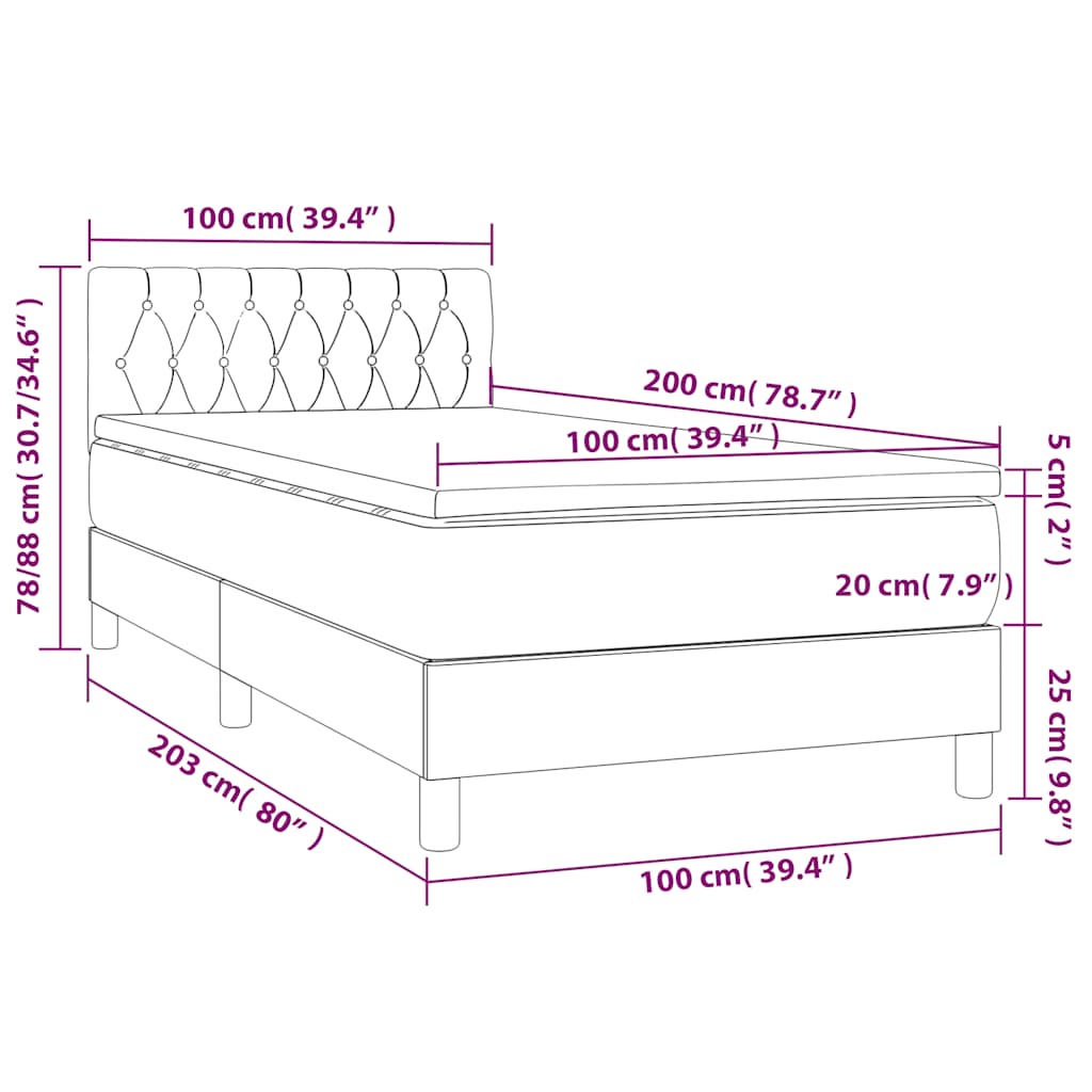 Letto a Molle con Materasso e LED Verde Scuro 100x200cm Velluto | homemem39
