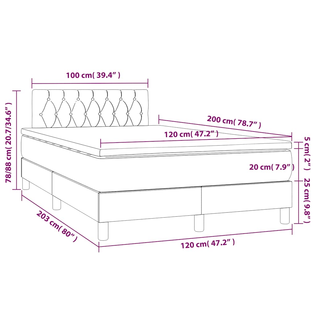 Letto a Molle con Materasso e LED Nero 120x200 cm in Velluto | homemem39
