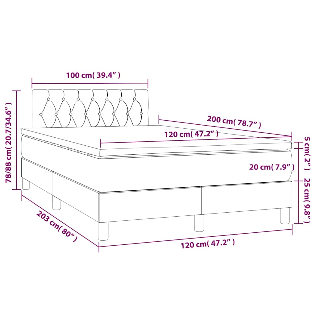 Letto a Molle con Materasso e LED Blu Scuro 120x200cm