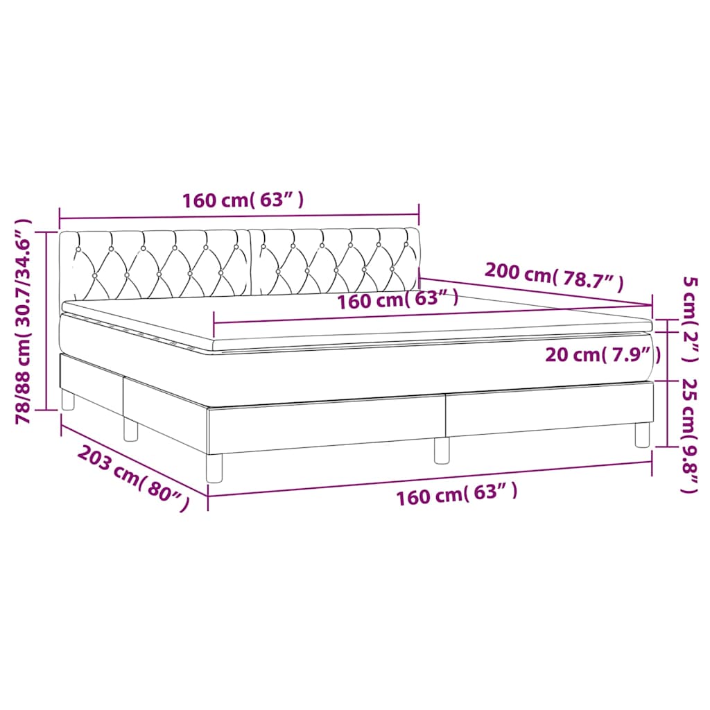 Letto a Molle con Materasso e LED Blu Scuro 160x200 cm | homemem39