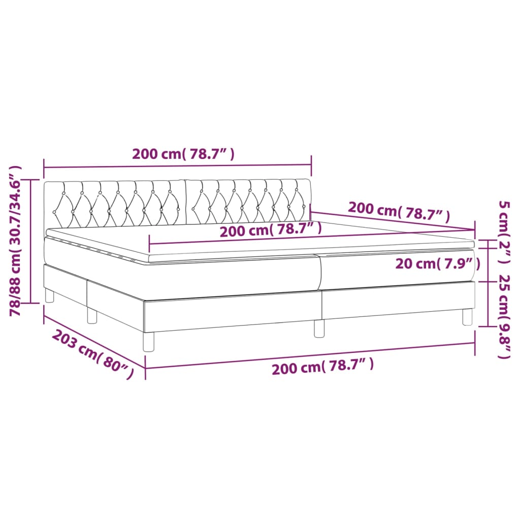 Letto a Molle con Materasso e LED Grigio Chiaro 200x200 cm Velluto | homemem39