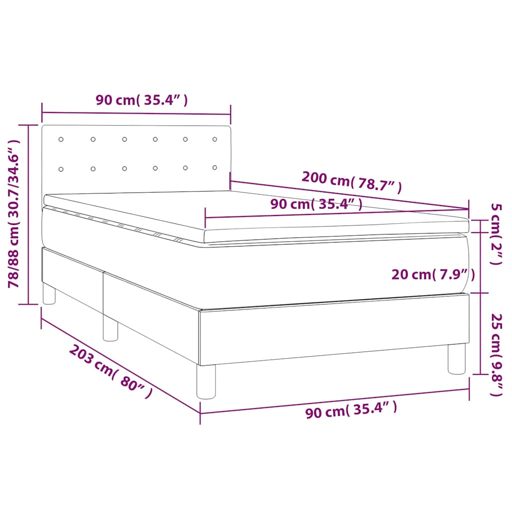 Letto a Molle con Materasso e LED Verde Scuro 90x200cm Velluto | homemem39