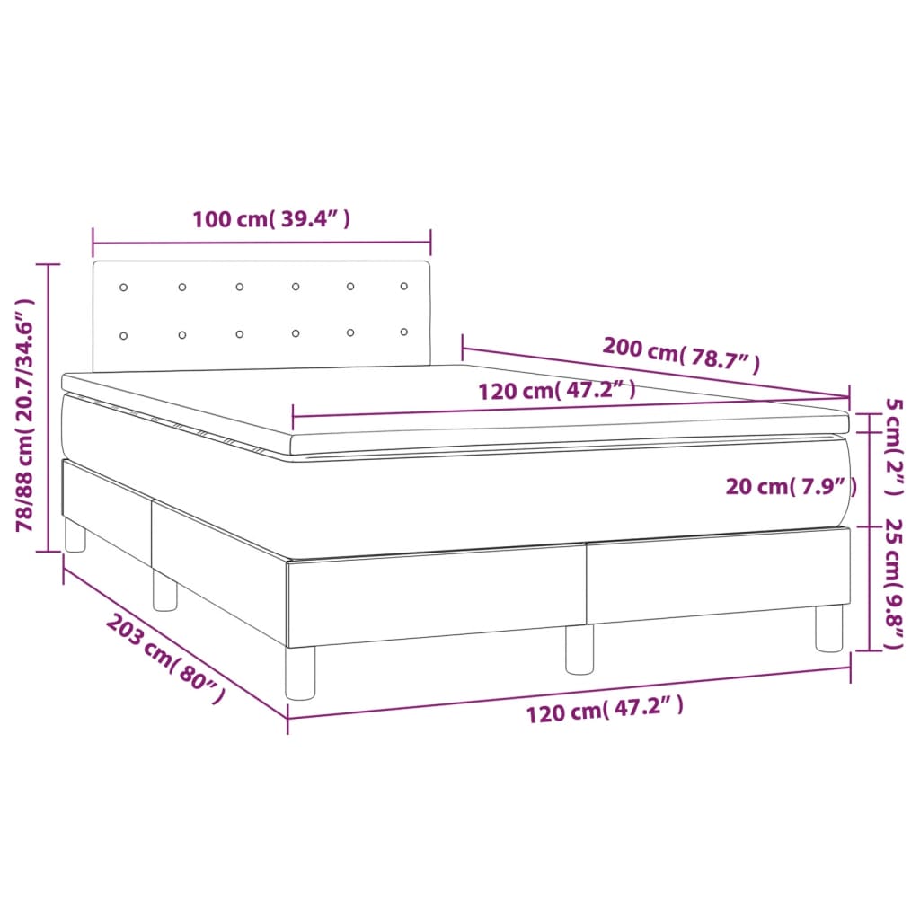 Letto a Molle con Materasso e LED Rosa 120x200 cm in Velluto | homemem39