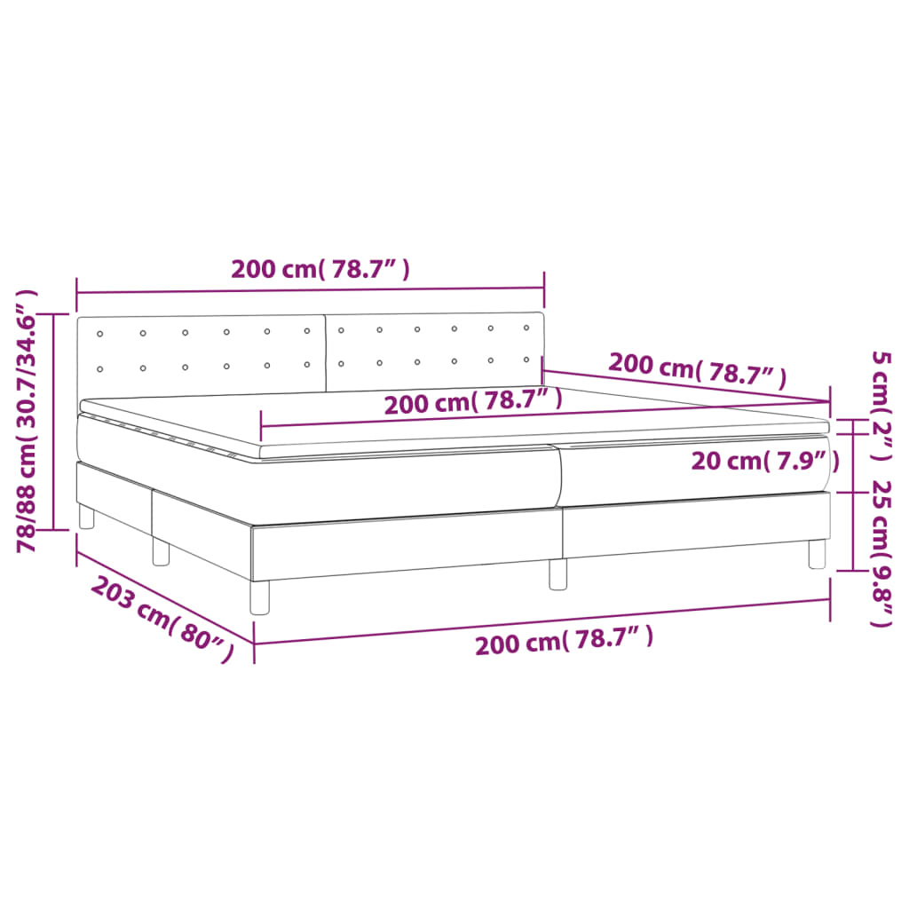 Letto a Molle con Materasso e LED Grigio Chiaro 200x200 cm Velluto | homemem39