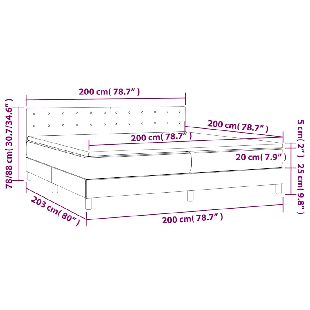 Letto a Molle con Materasso e LED Nero 200x200 cm in Velluto | homemem39