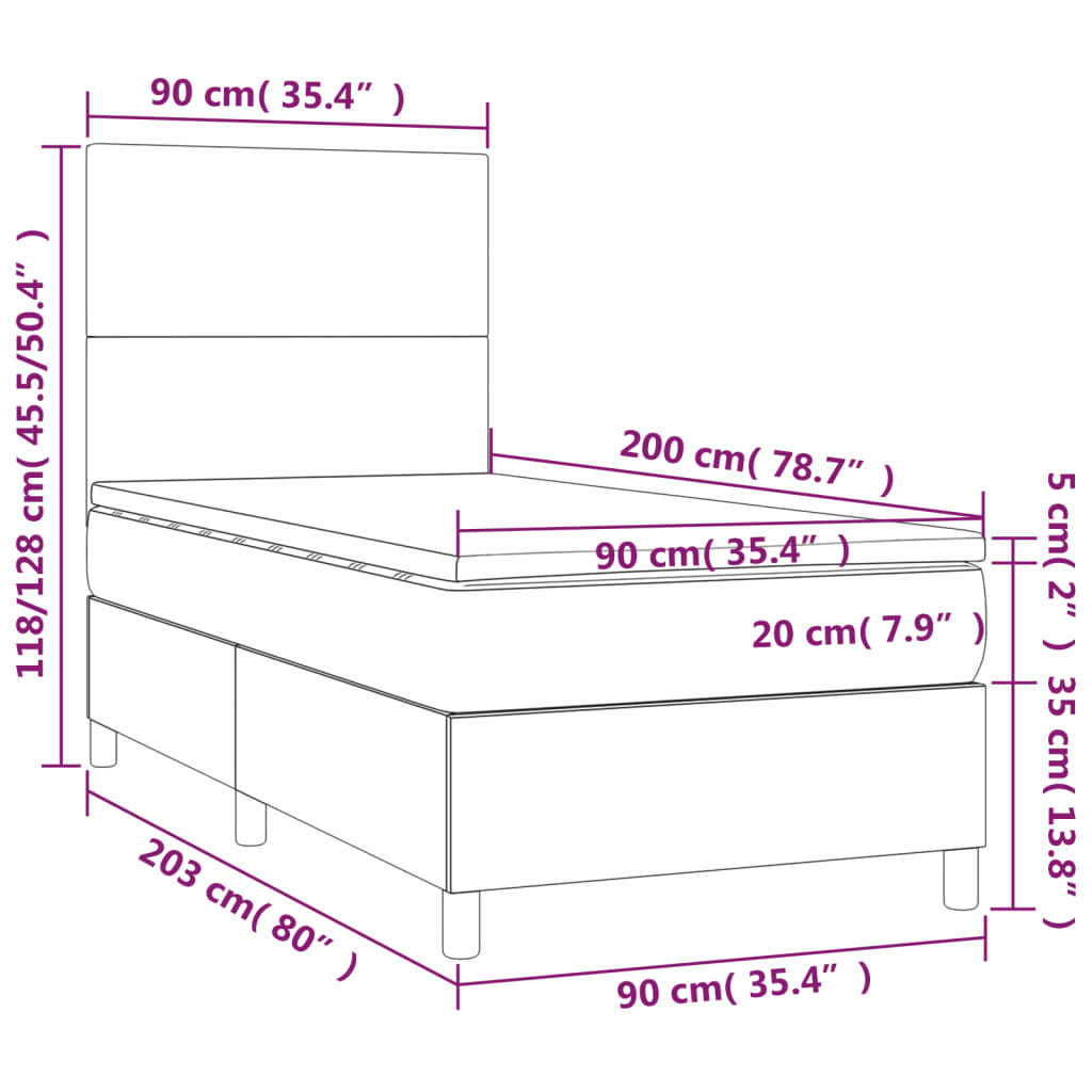 Letto a Molle con Materasso e LED Nero 90x200 cm in Tessuto | homemem39