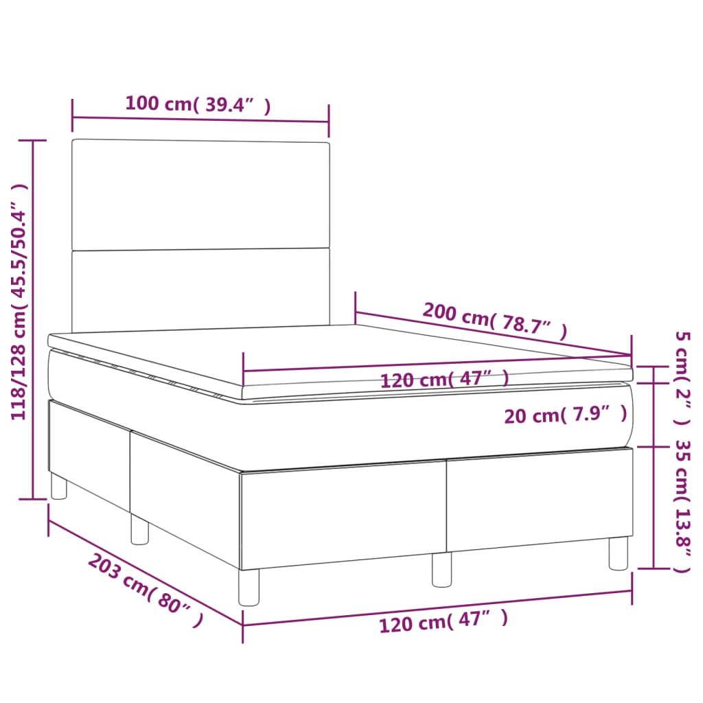 Letto a Molle Materasso e LED Grigio Scuro 120x200cm in Tessuto | homemem39