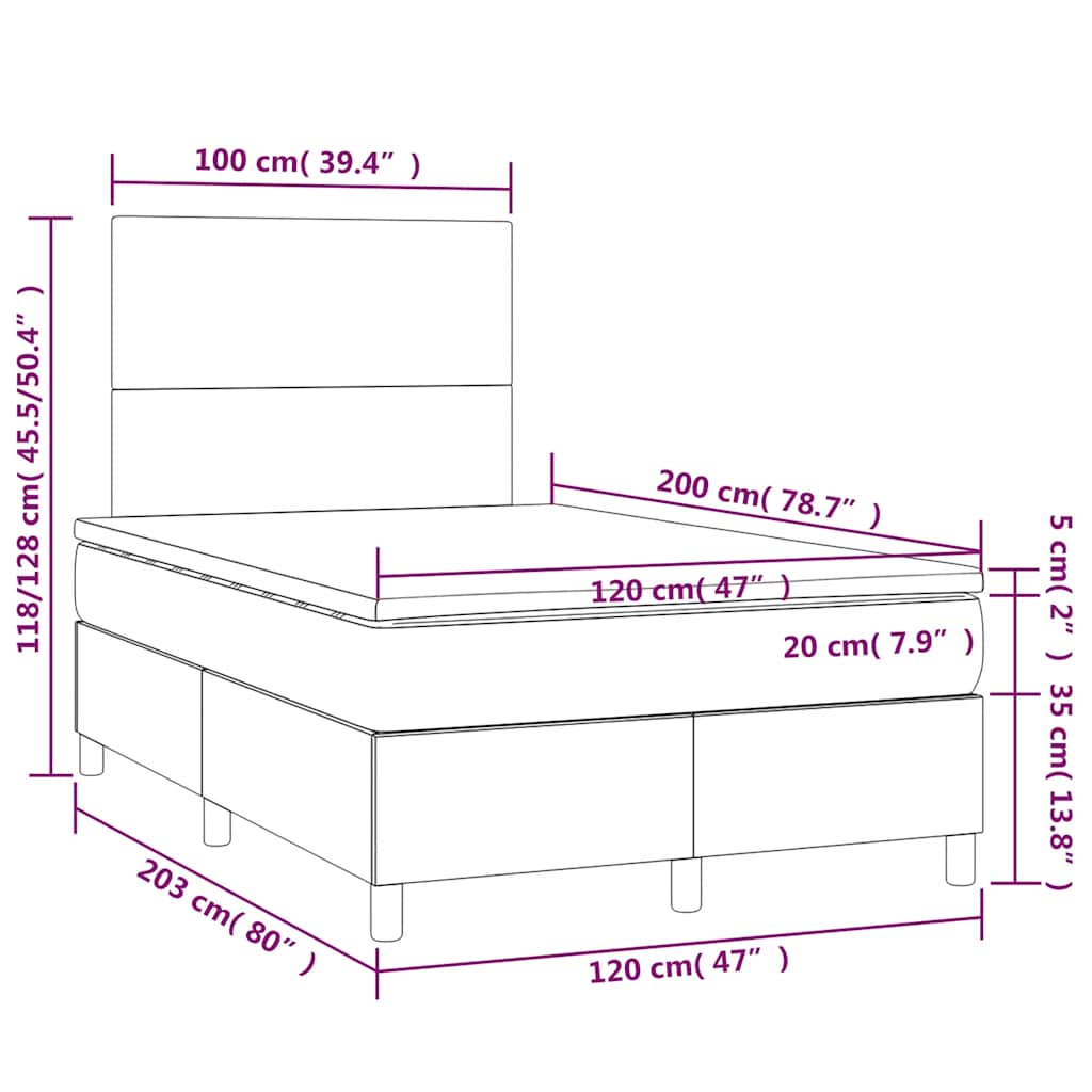 Letto a Molle con Materasso e LED Nero 120x200cm in Tessuto | homemem39