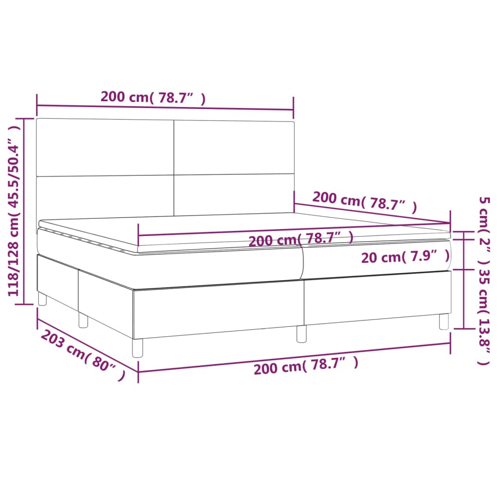 Letto a Molle Materasso e LED Marronescuro 200x200cm in Tessuto | homemem39