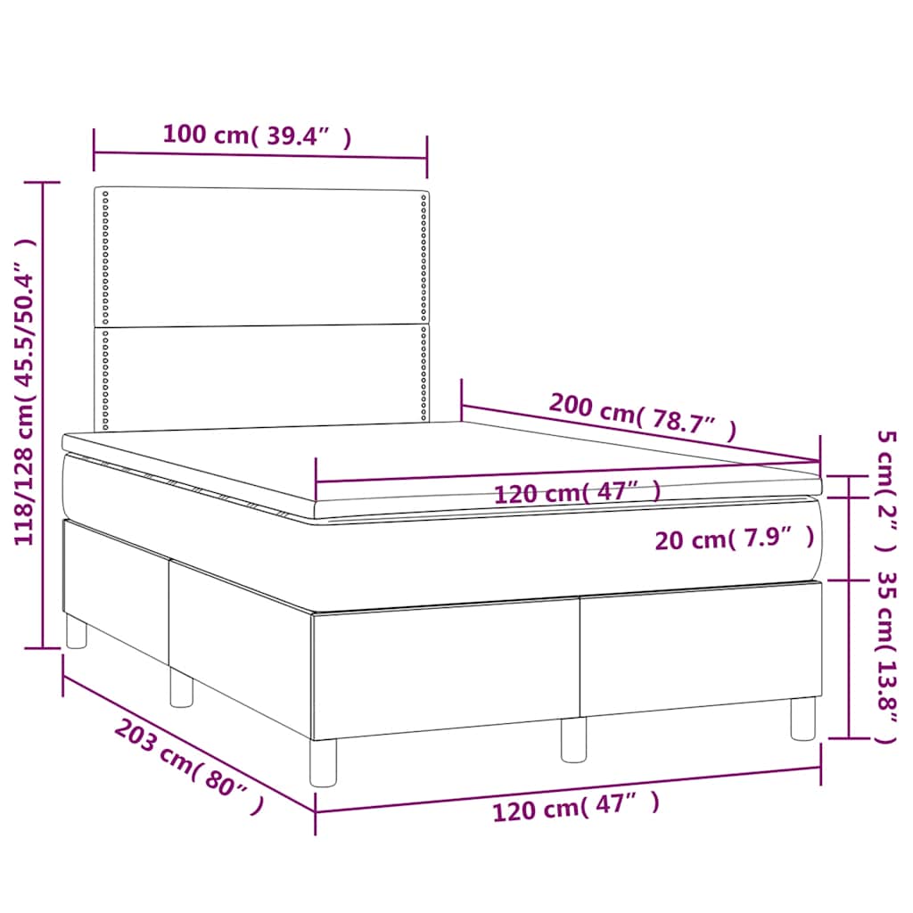 Letto a Molle con Materasso e LED Nero 120x200cm in Tessuto | homemem39