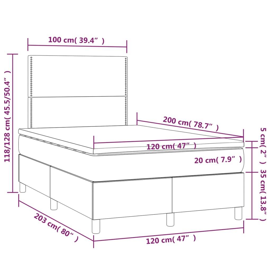 Letto a Molle con Materasso e LED Blu 120x200cm in Tessuto | homemem39