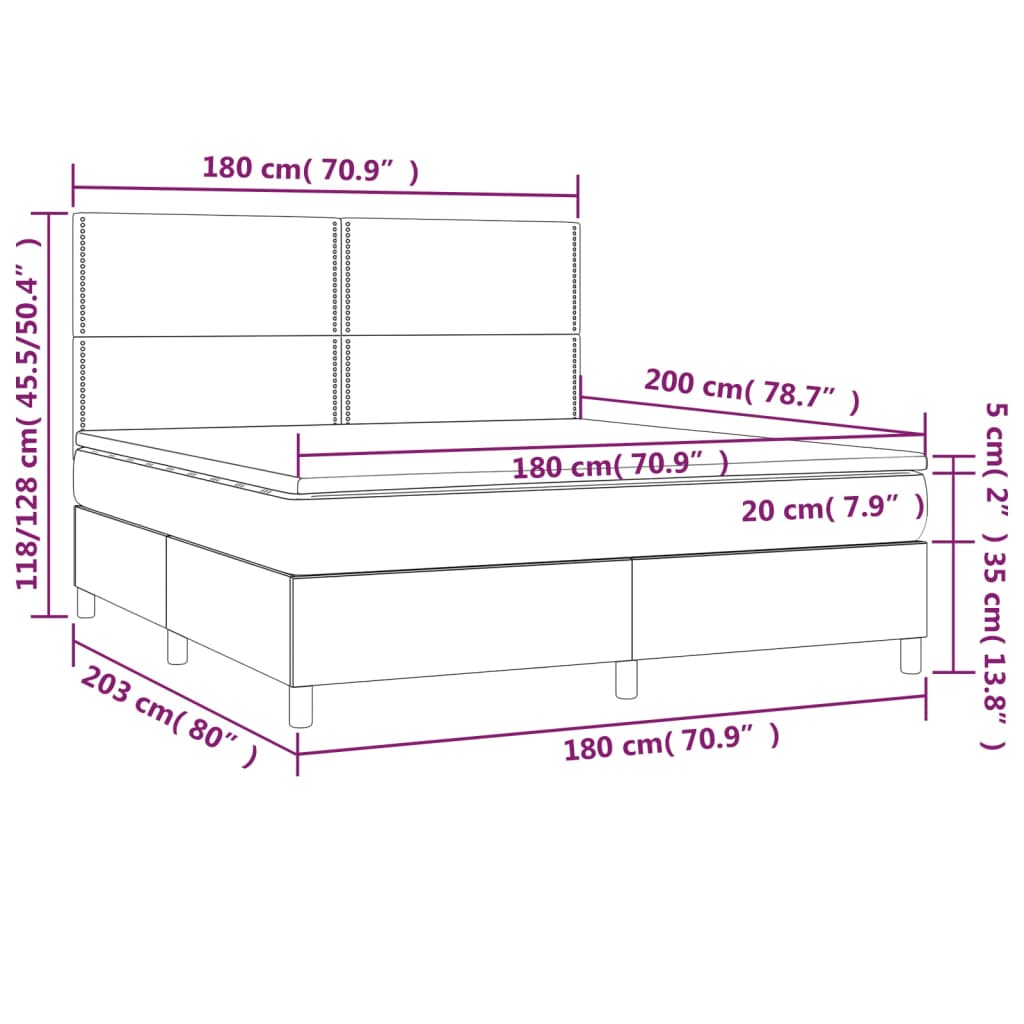 Letto a Molle Materasso e LED Grigio Chiaro 180x200 cm Tessuto | homemem39