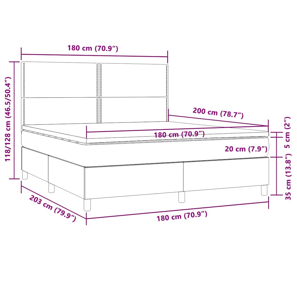 Letto a Molle con Materasso e LED Tortora 180x200 cm in Tessuto | homemem39