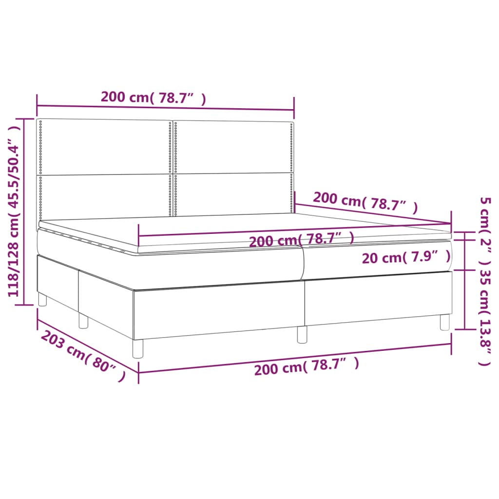 Letto a Molle Materasso e LED tortora 200x200cm in Tessuto | homemem39