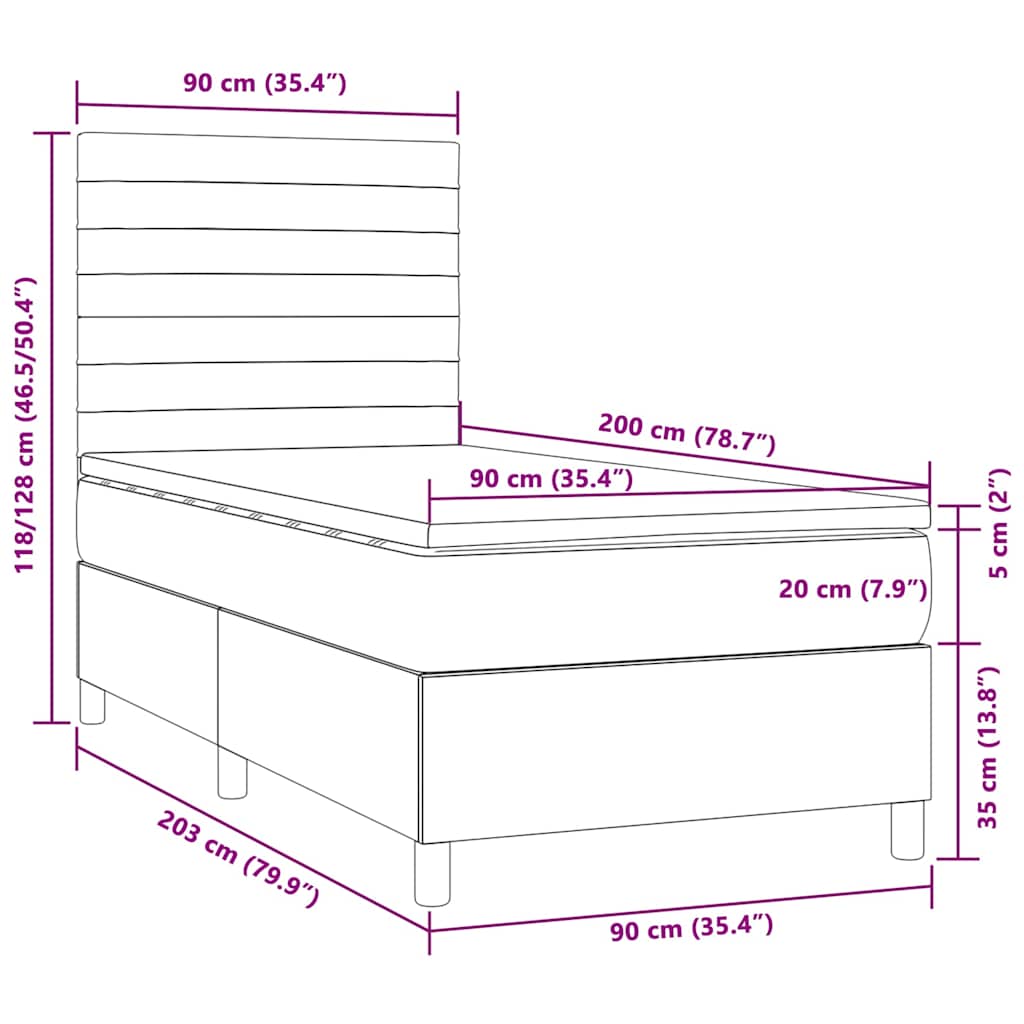 Letto a Molle Materasso e LED Marrone Scuro 90x200cm in Tessuto | homemem39
