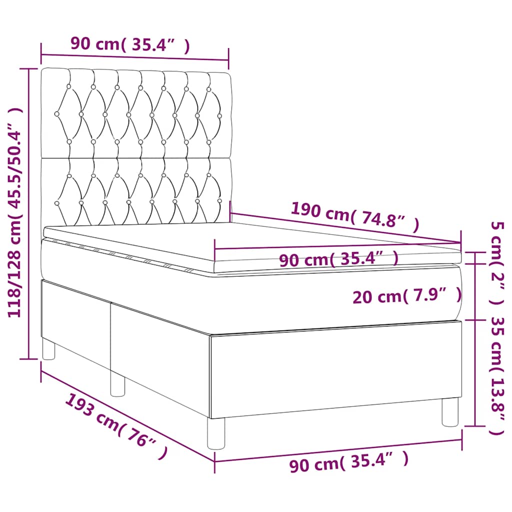 Letto a Molle con Materasso e LED Nero 90x190 cm in Tessuto | homemem39