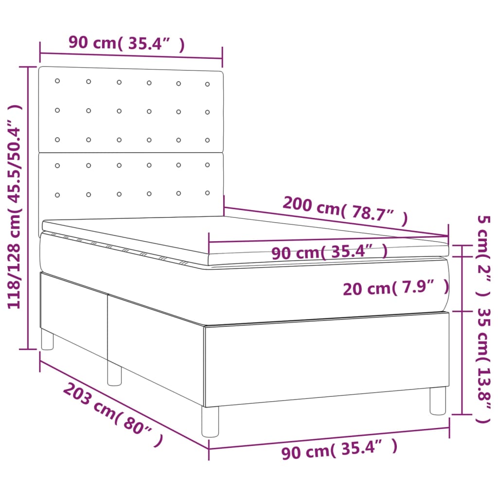 Letto a Molle con Materasso e LED Crema 90x200 cm in Tessuto | homemem39