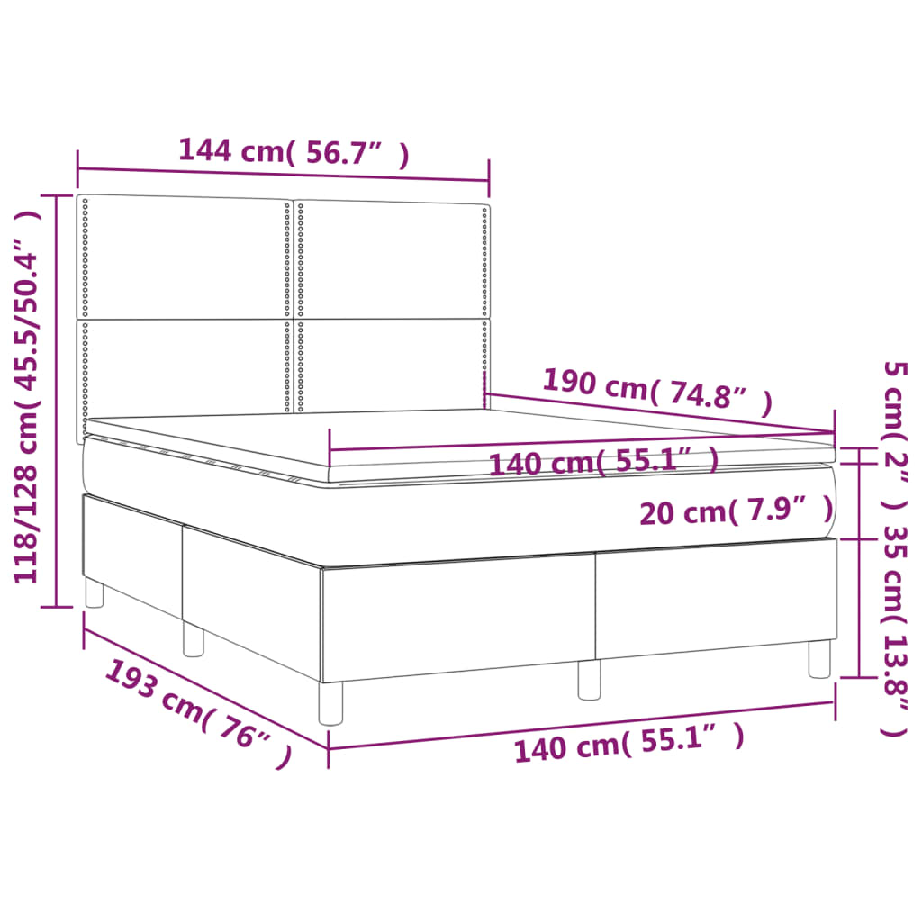 Letto a Molle Materasso e LED Grigio Scuro 140x190cm in Tessuto | homemem39