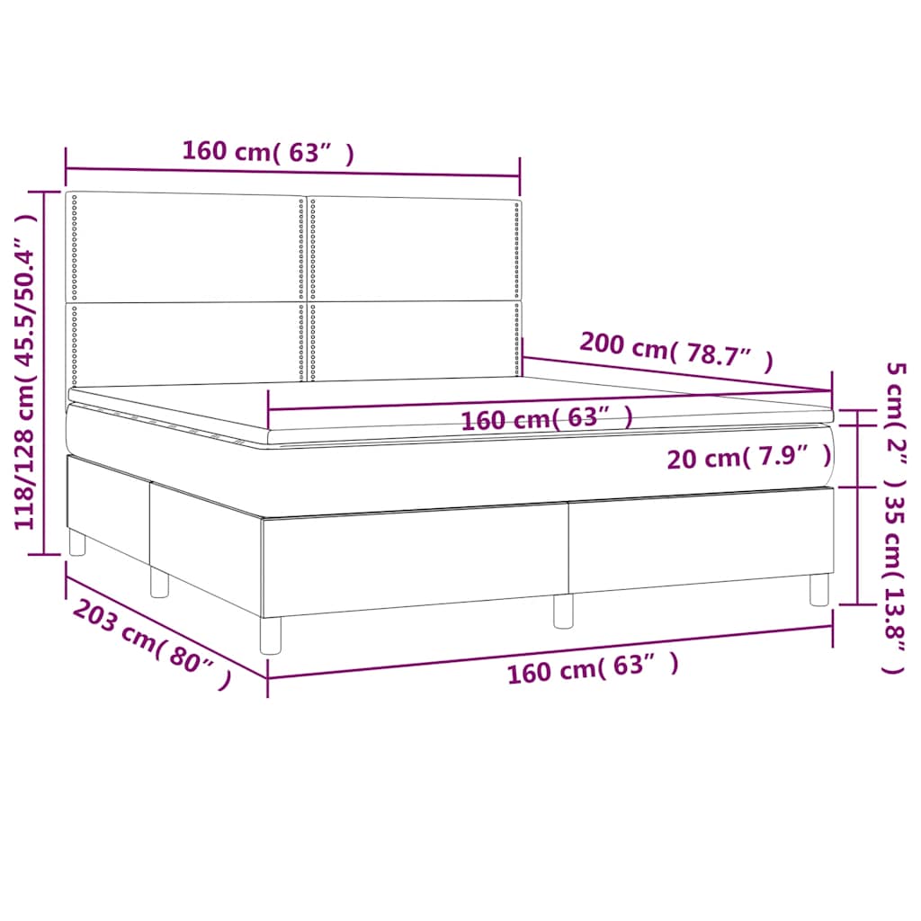 Letto a Molle con Materasso e LED Nero 160x200 cm in Tessuto | homemem39