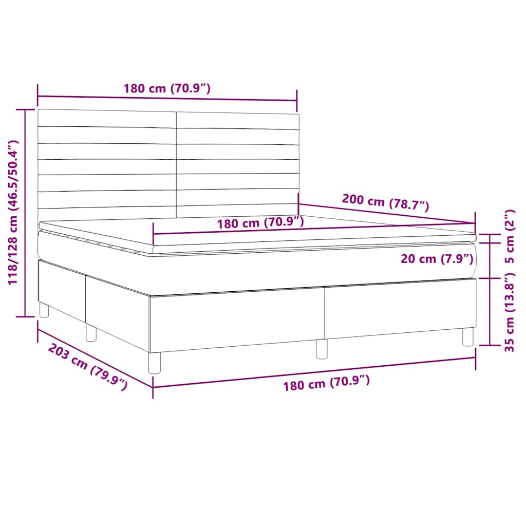 Letto a Molle Materasso e LED MarroneScuro 180x200cm in Tessuto | homemem39