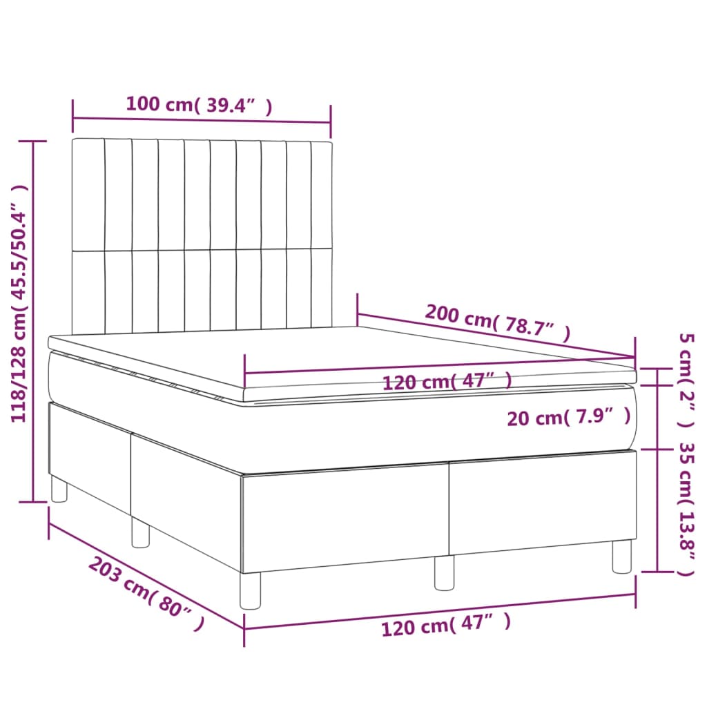 Letto a Molle Materasso e LED Marrone Scuro 120x200 cm Tessuto | homemem39