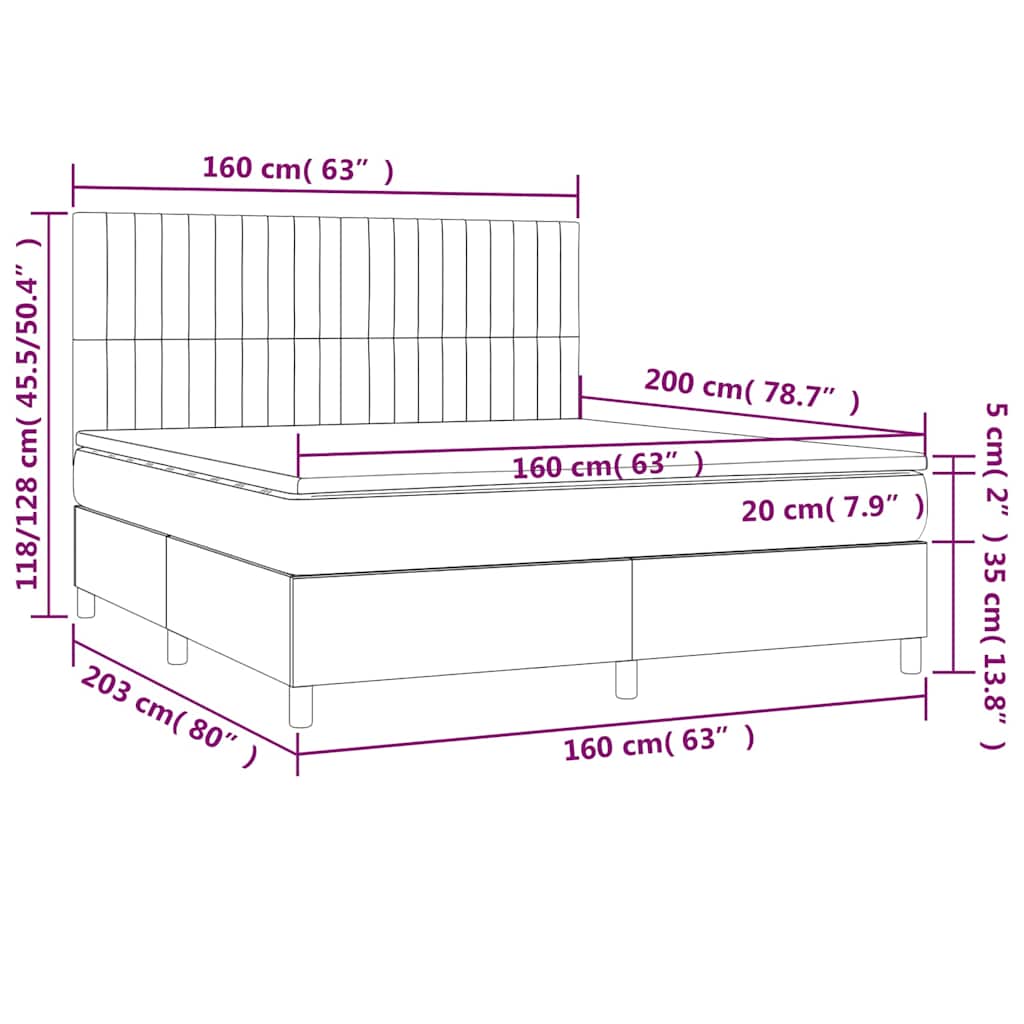 Letto a Molle con Materasso e LED Crema 160x200 cm in Tessuto | homemem39