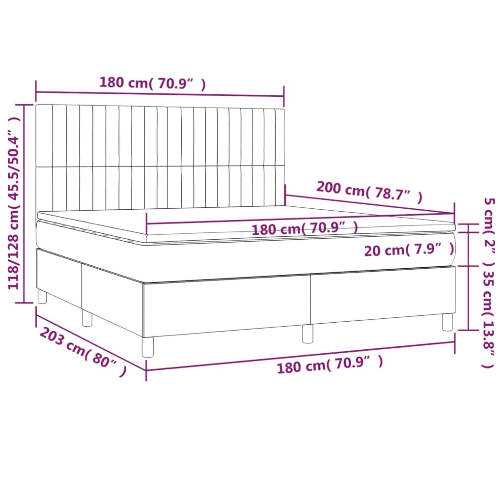 Letto a Molle Materasso e LED Grigio Chiaro 180x200 cm Tessuto | homemem39