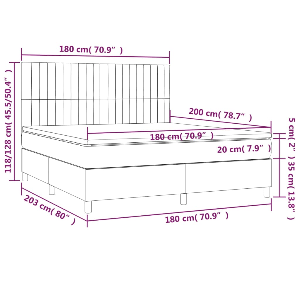 Letto a Molle Materasso e LED MarroneScuro 180x200cm in Tessuto