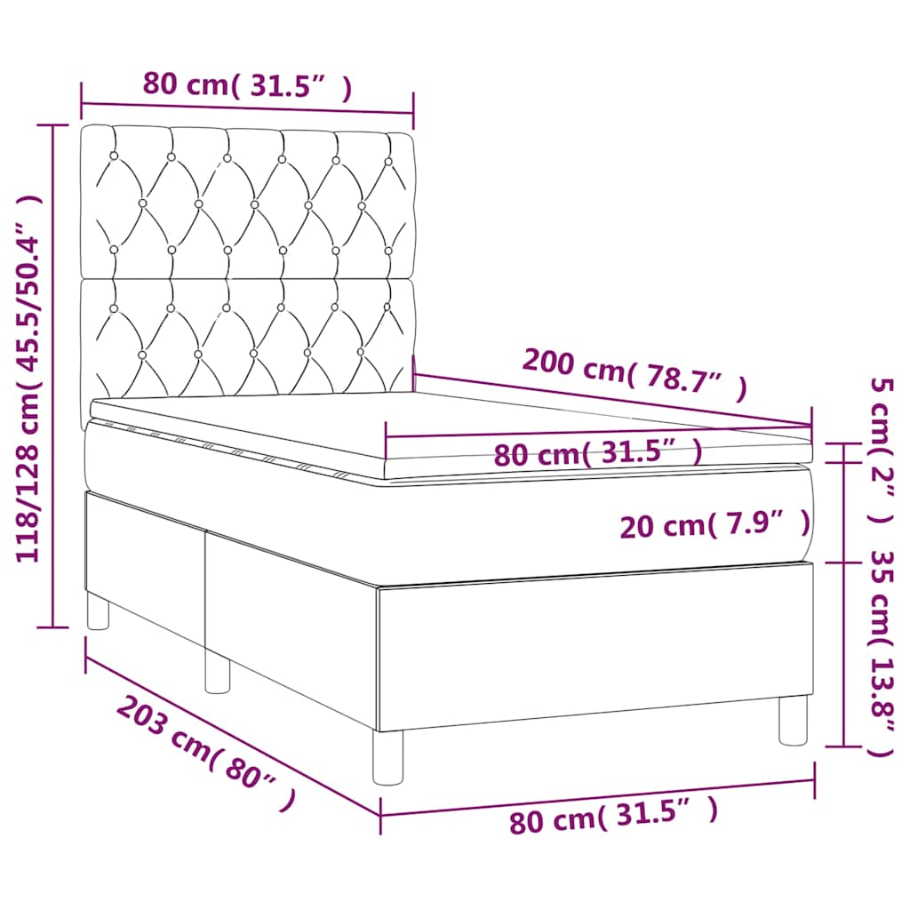 Letto a Molle con Materasso e LED Nero 80x200 cm in Tessuto | homemem39