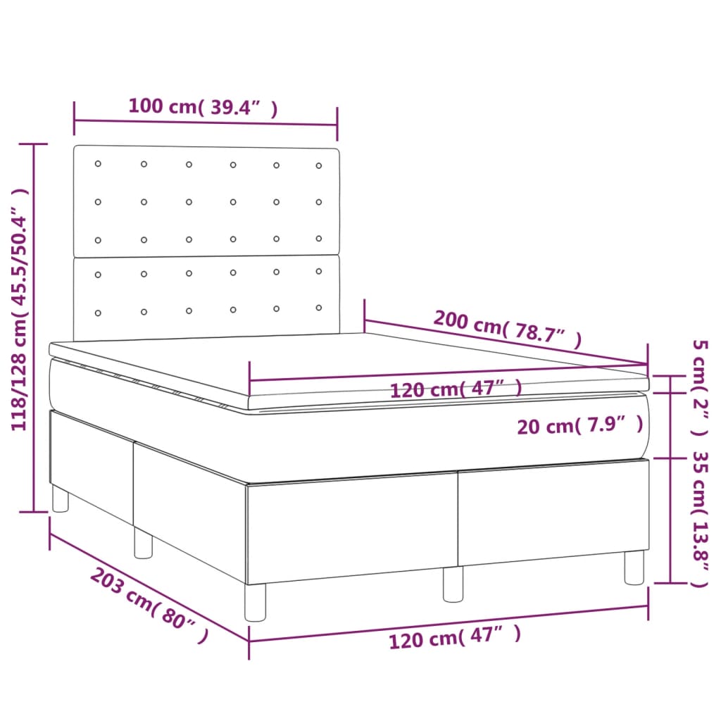 Giroletto Molle con Materasso e LED Grigio 120x200cm Similpelle | homemem39
