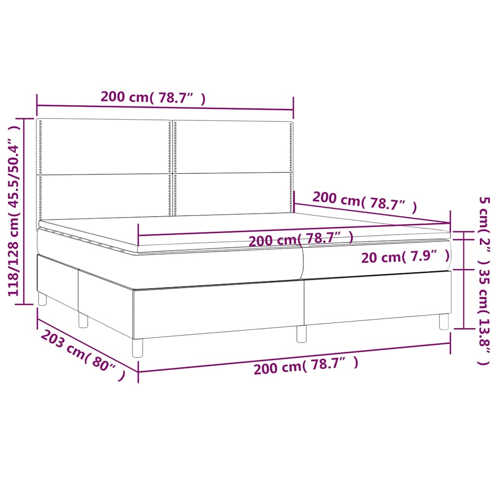 Letto a Molle con Materasso e LED Verde Scuro 200x200cm Velluto | homemem39