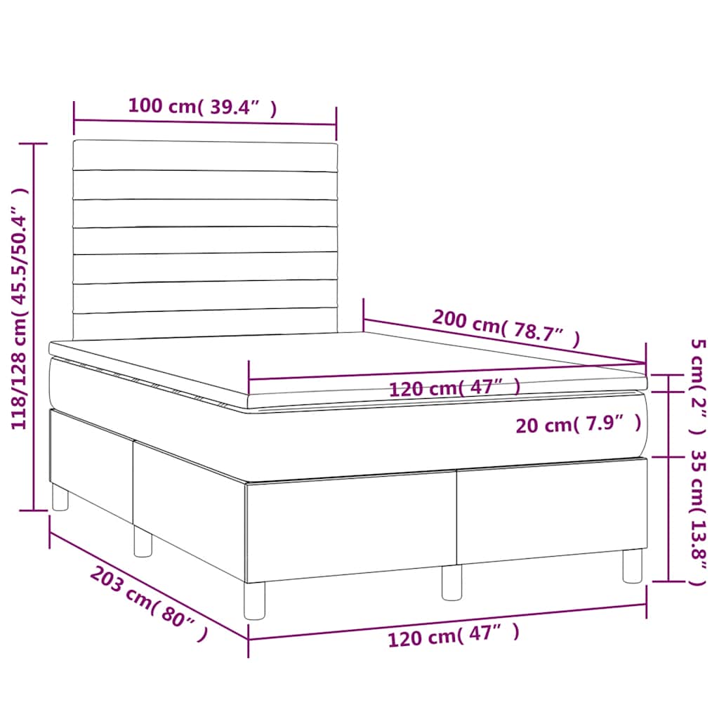 Letto a Molle con Materasso e LED Verde Scuro 120x200cm Velluto | homemem39