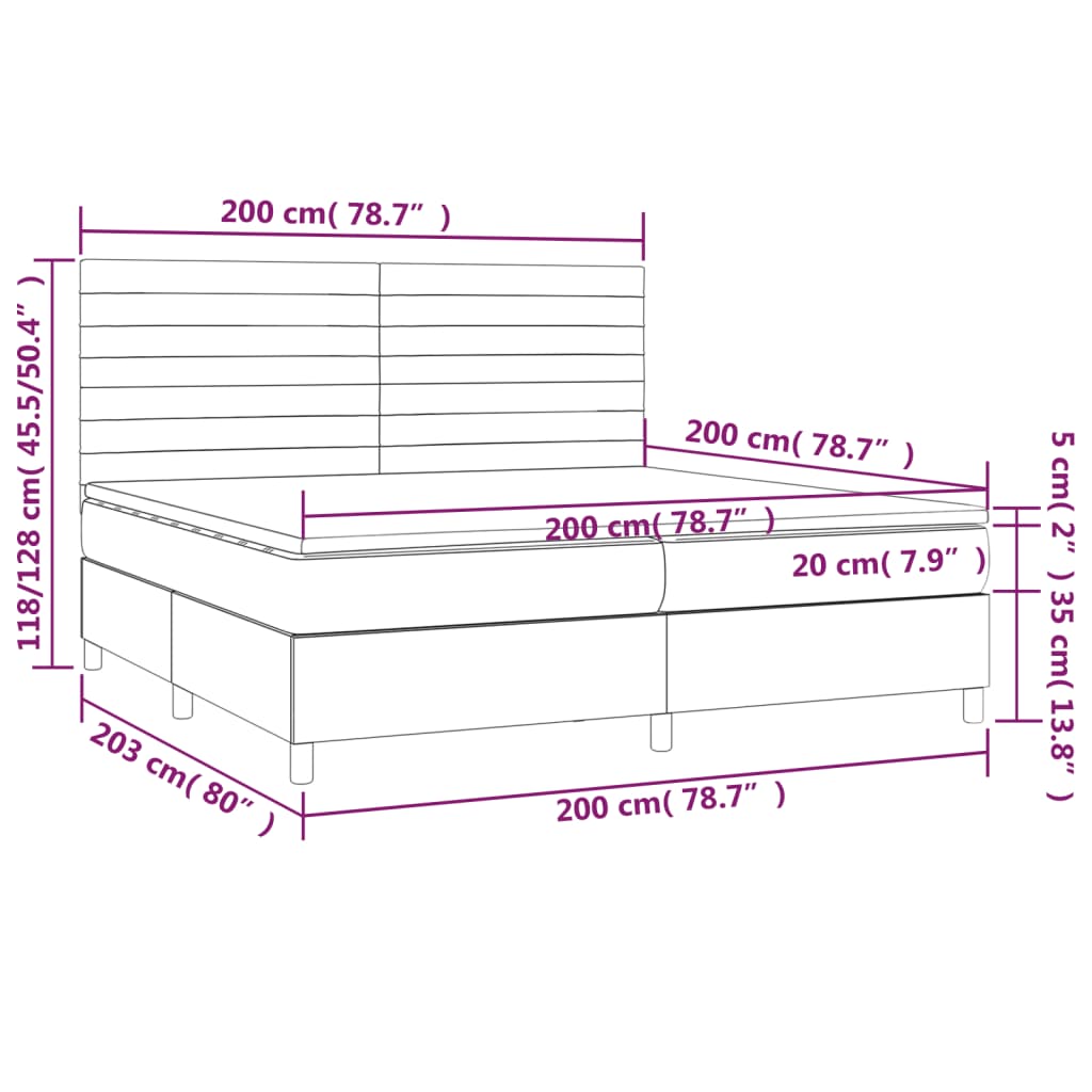 Letto a Molle con Materasso e LED Nero 200x200 cm in Velluto | homemem39