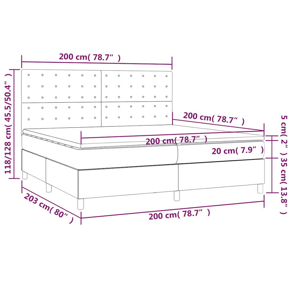 Letto a Molle con Materasso e LED Verde Scuro 200x200cm Velluto | homemem39
