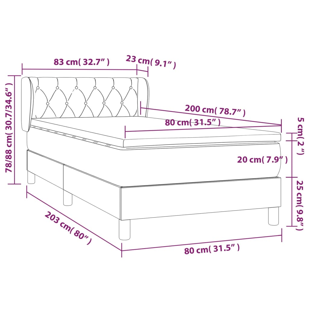 Giroletto a Molle con Materasso Marrone Scuro 80x200 cm Tessuto | homemem39