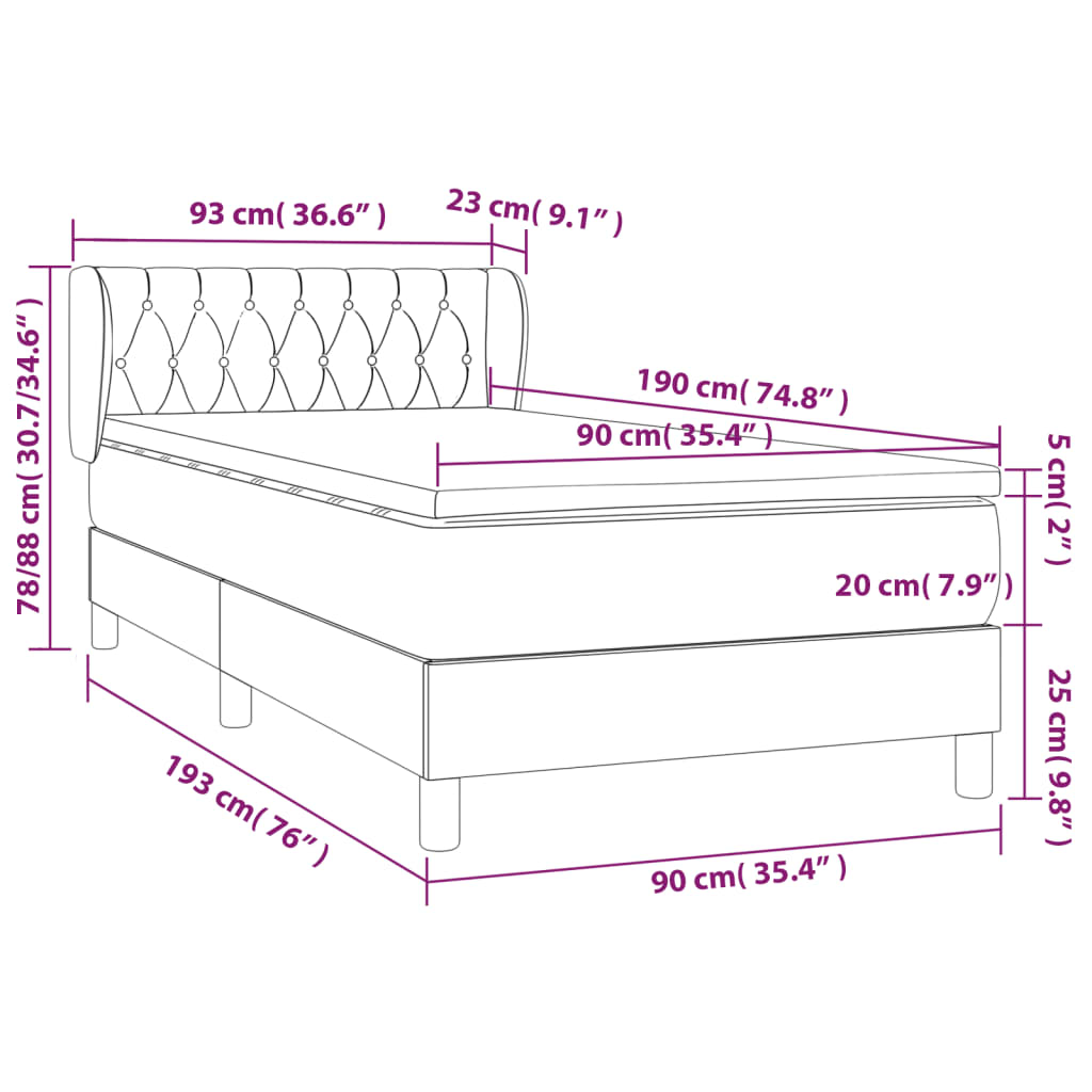 Giroletto a Molle con Materasso Crema 90x190 cm in Tessuto | homemem39