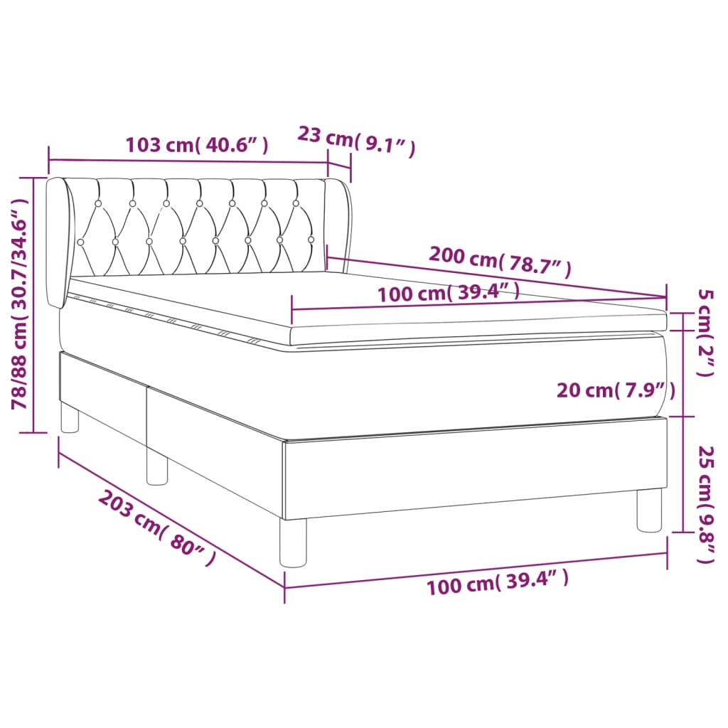 Giroletto a Molle con Materasso Grigio Chiaro 100x200cm Velluto | homemem39