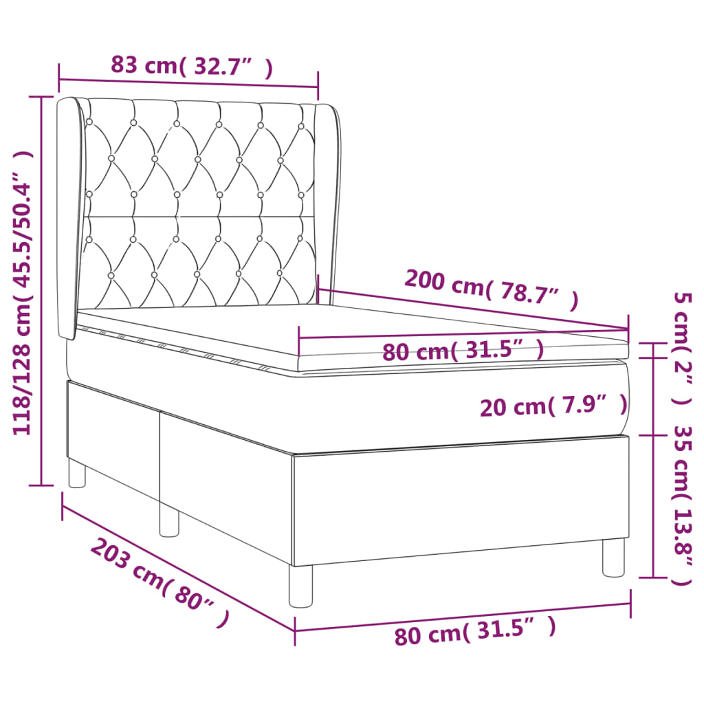 Giroletto a Molle con Materasso Grigio Chiaro 80x200 cm Tessuto | homemem39