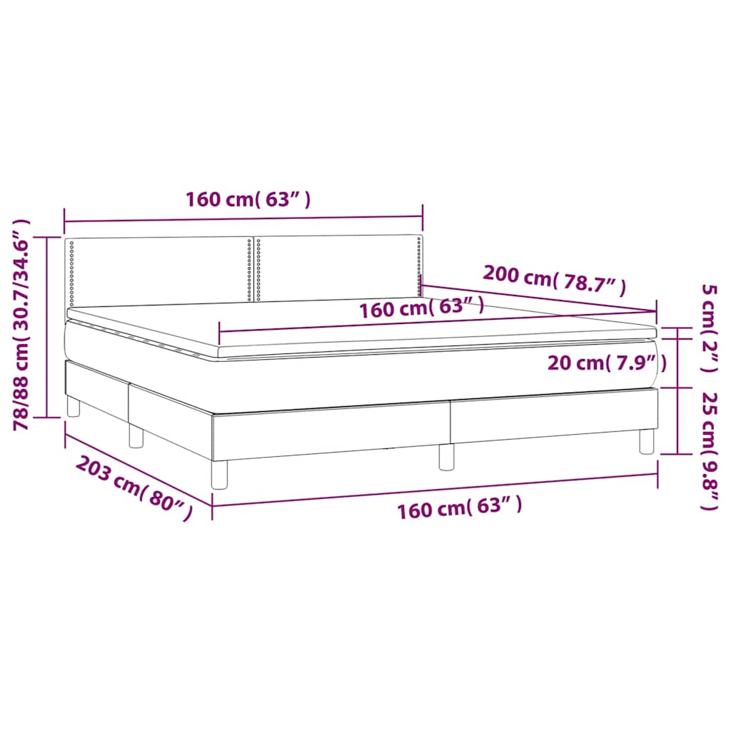 Giroletto a Molle con Materasso Nero 160x200 cm in Velluto | homemem39