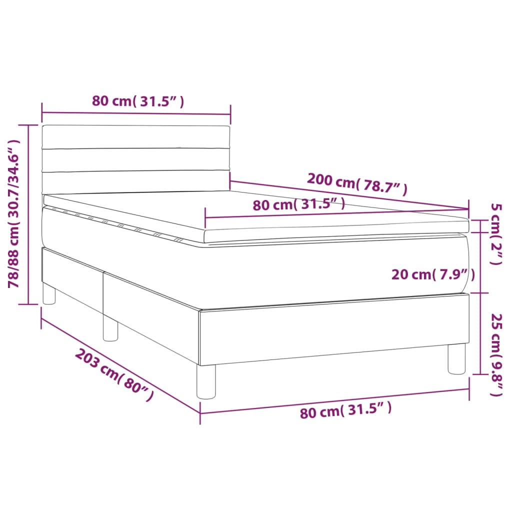 Giroletto a Molle con Materasso Nero 80x200 cm in Velluto | homemem39