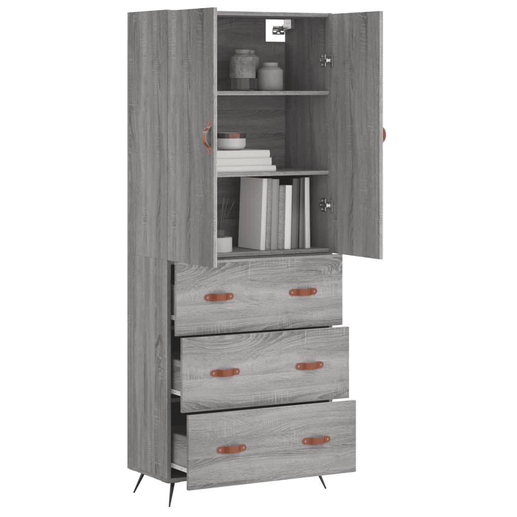 Credenza Grigio Sonoma 69,5x34x180 cm in Legno Multistrato